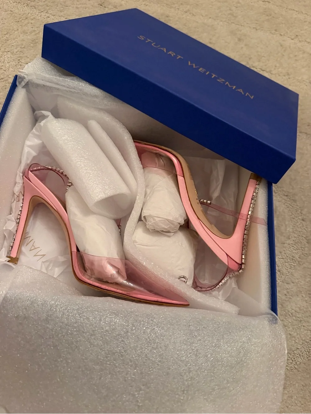 Stuart Weitzman Pink Crystal-Strap Pointed Stiletto Pumps